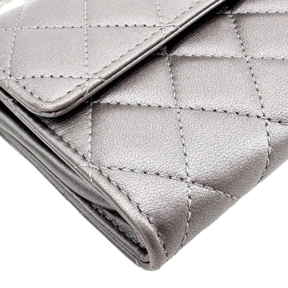 Chanel Pearl My Shoulder Mini Lambskin Quilted Leather Wallet Silver - Picture 9 of 13